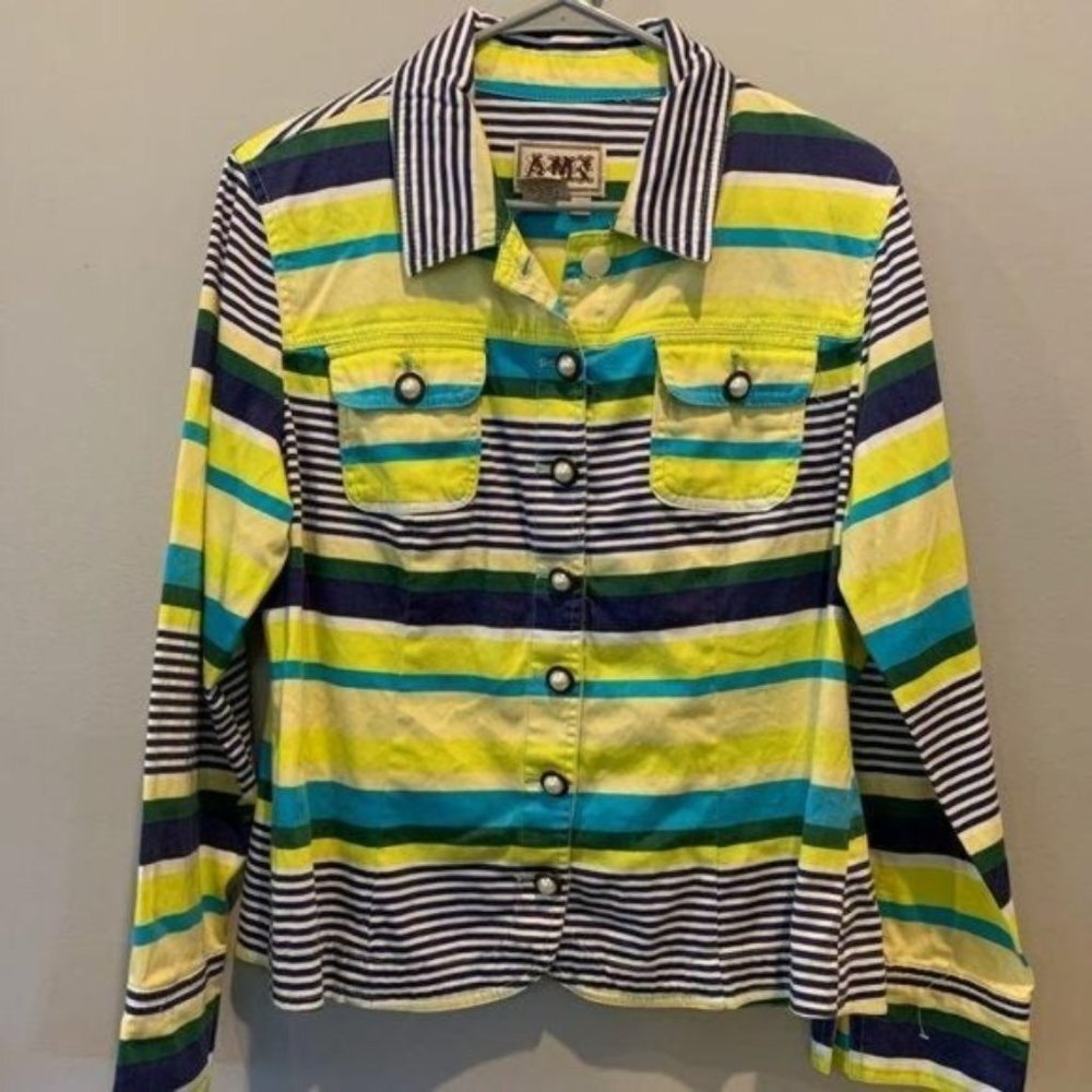 AMX Striped Button front women's top. EUC,‎ sz XL